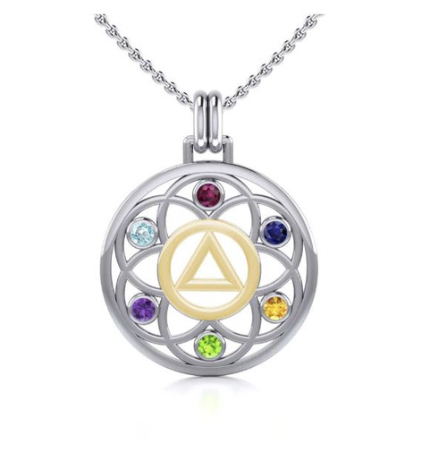 Flower of Life with AA Symbol Sterling Silver with 14K Gold Vermeil Accent Pendant