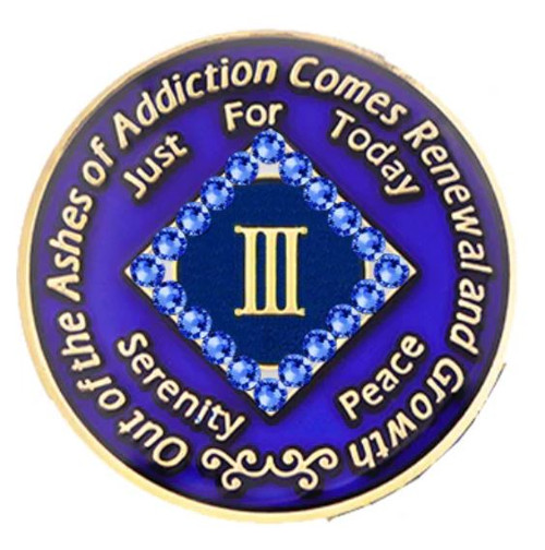 NA Blue Blue Bling Anniversary Medallion Yrs 1-45 Coin Narcotics Anonymous