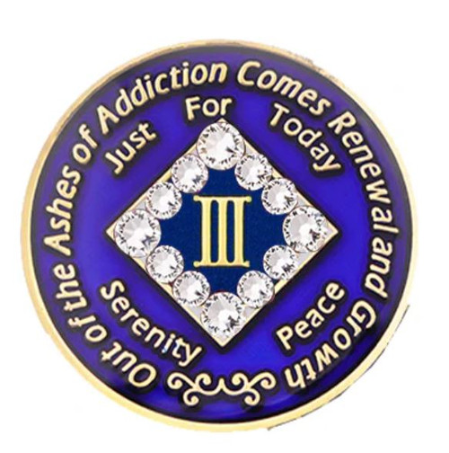 NA Blue White Bling Anniversary Medallion Yrs 1-45 Coin Narcotics Anonymous