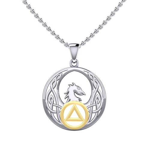 Celtic Phoenix AA Recovery Symbol Sterling Silver Gold Accent Pendant Neckace