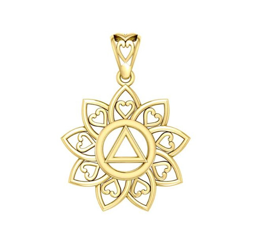 The Flower of Unity with AA Recovery Symbol Solid Gold Pendant