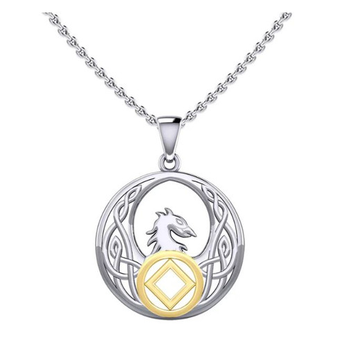 Celtic Phoenix NA Recovery Symbol Sterling Silver Gold Accent Pendant Necklace
