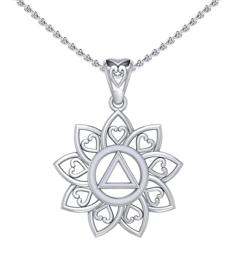 The Flower of Unity with AA Recovery Symbol Sterling Silver Pendant The Flower of Unity with AA Recovery Symbol Sterling Silver Pendant