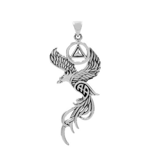 Phoenix with AA Recovery Symbol Sterling Silver Pendant Phoenix with AA Recovery Symbol Sterling Silver Pendant