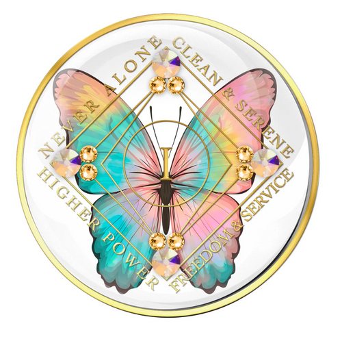 CLEAN Time Butterfly with AB and Gold Crystals Yrs 1-20 ,25