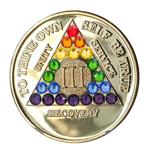 AA Medallion 24KT Gold Plated Coin Rainbow Transition Crystals Years 1-50