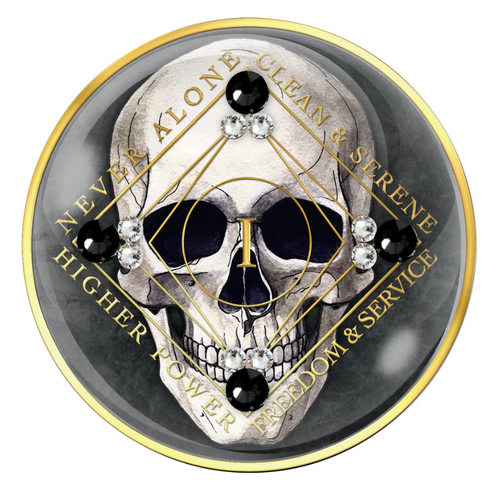 CLEAN Time Skull with Jet Black and Diamond Crystals Yearly Medallion