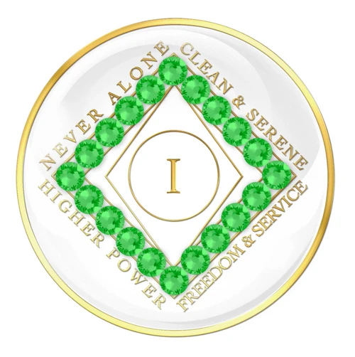 NA White Clean Time Medallion Neon Green Crystals Yrs 1-40