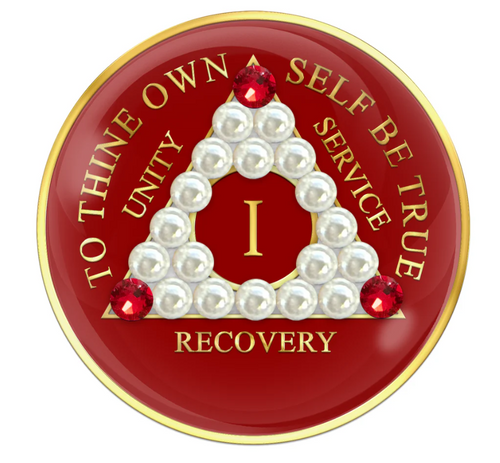 Red AA Medallion with Pearls and Crystals 1-65 years