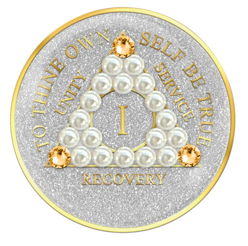 Silver Glitter AA Chip with Pearls and Light Gold Crystals