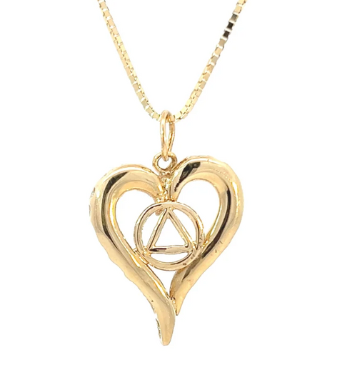 14k Gold AA Pendant – Open Heart with Circle Triangle Symbol, Medium Size, 3.9g, Pendant Only