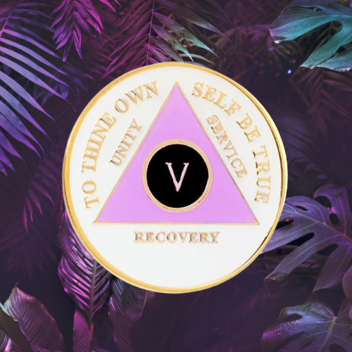 AA White / Lavender (Yrs 1-50) Anniversary Coin - Alcoholics Anonymous AA White / Lavender (Yrs 1-50) Anniversary Coin - Alcoholics Anonymous