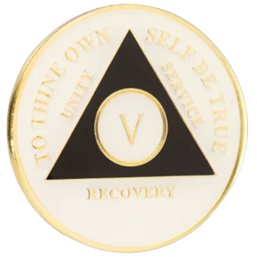 AA GLOW White /Black (Yrs 1-65/24 hrs) Anniversary Coin Alcoholics Anonymous