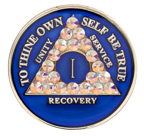 AA Blue AB Bling Alcoholics Anonymous Anniversary Coin Yr 1-65