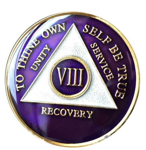 AA Purple Tri-plate Medallion 1-65 Years! Alcoholics Anonymous Anniversary Coin
