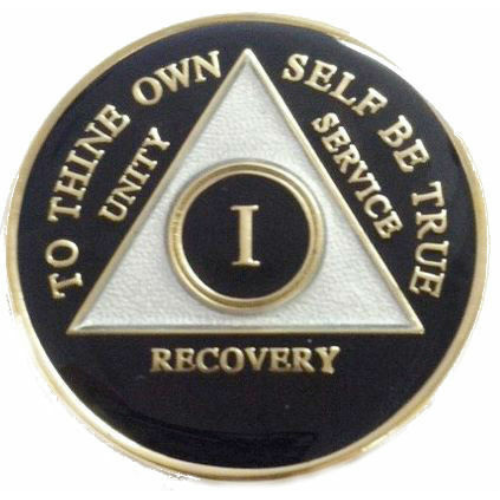 AA Black Tri Plate Medallion 1-50 yrs Alcoholics Anonymous Anniversary Coin