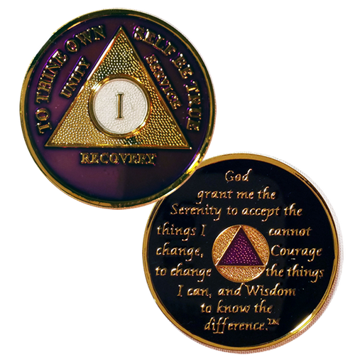 AA Medallions Purple / Gold (Years 1-50) NEW