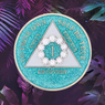 AA Glitter Turquoise Medallion w White Circle Bling (Years 1-50)