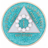 AA Glitter Turquoise Medallion w White Circle Bling (Years 1-50) AA Glitter Turquoise Medallion w White Circle Bling (Years 1-50)