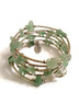 AA Adventurine Wrap Around Wire Bracelet Silver Tone Charms 