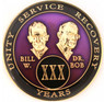 Bill & Bob Purple Triplate Medallion (Yrs 1-50) Anniversary Coin Alcoholics Anonymous