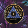 AA Medallion Black w Blue Crystal Triangle Bling (Yrs 1-65, Days, Months)