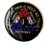 AA Medallion Black w Red White Blue Triangle Bling (Yrs 1-65, Days, Months)