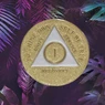 Sobriety Chip AA Gold Glitter Triplate