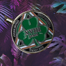 Green Shamrock Recovery Medallion in years 1-50 Serenity Prayer in Gaelic on rear Green Shamrock Recovery Medallion in years 1-50 Serenity Prayer in Gaelic on rear