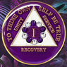 AA Purple 10th Step Bling Tri-Plate Medallion with Crystals 1-65 years