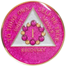 AA Bling w Pink Bloom Crystal Circle on Glitter Pink Medallion Yrs 1-65