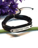 Just For Today Black Leather Bracelet - Silver