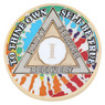 New Premium AA Yearly Rainbow Tie-Dye Recovery Medallion LGBT