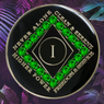 NA Black Clean Time Yearly Medallion with  Fern Green Crystals Yrs 1-40