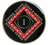 NA Black Clean Time Yearly Medallion Lt. Siam Red Crystals Yrs 1-40