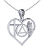 AA Recovery Symbol with Faith and Christogram in Heart Sterling Silver Pendant