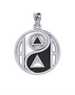 Balancing Yin Yang With AA Recovery Symbol Sterling Silver Pendant with Black and White Enamel
