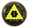 AA  Black w NEON YELLOW Crystals Recovery Medallion (1-40)