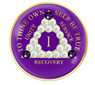 Purple AA Chip with Pearls and Purple Crystals AA Recovery Chip