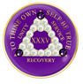 Purple AA Chip with Pearls and Purple Crystals AA Recovery Chip