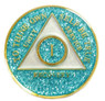 Aqua Glitter Tri-plate Medallion AA Alcoholics Anonymous Anniversary Coin