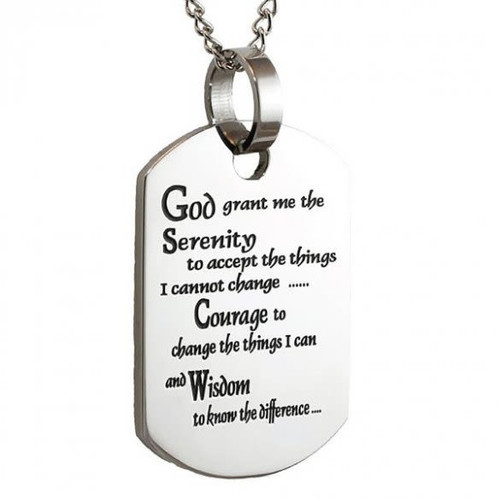 Stainless Steel Engraved Serenity Prayer Dog Tag Pendant Necklace