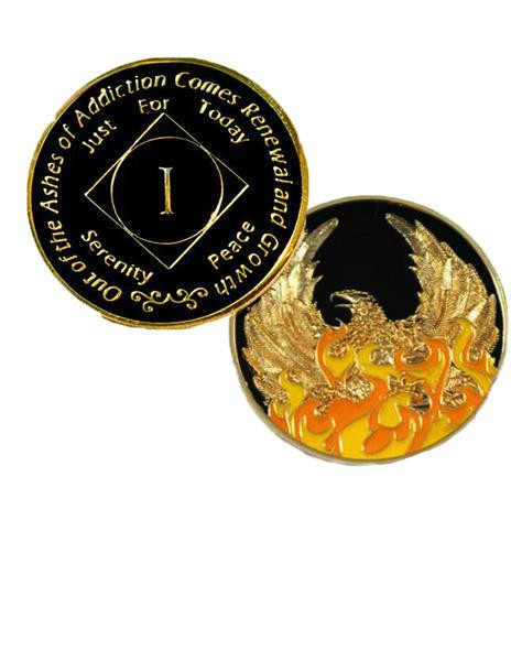NA Black Gold Coin 14 Year Tri-Plate Narcotics Anonymous Medallion Out of Ashes