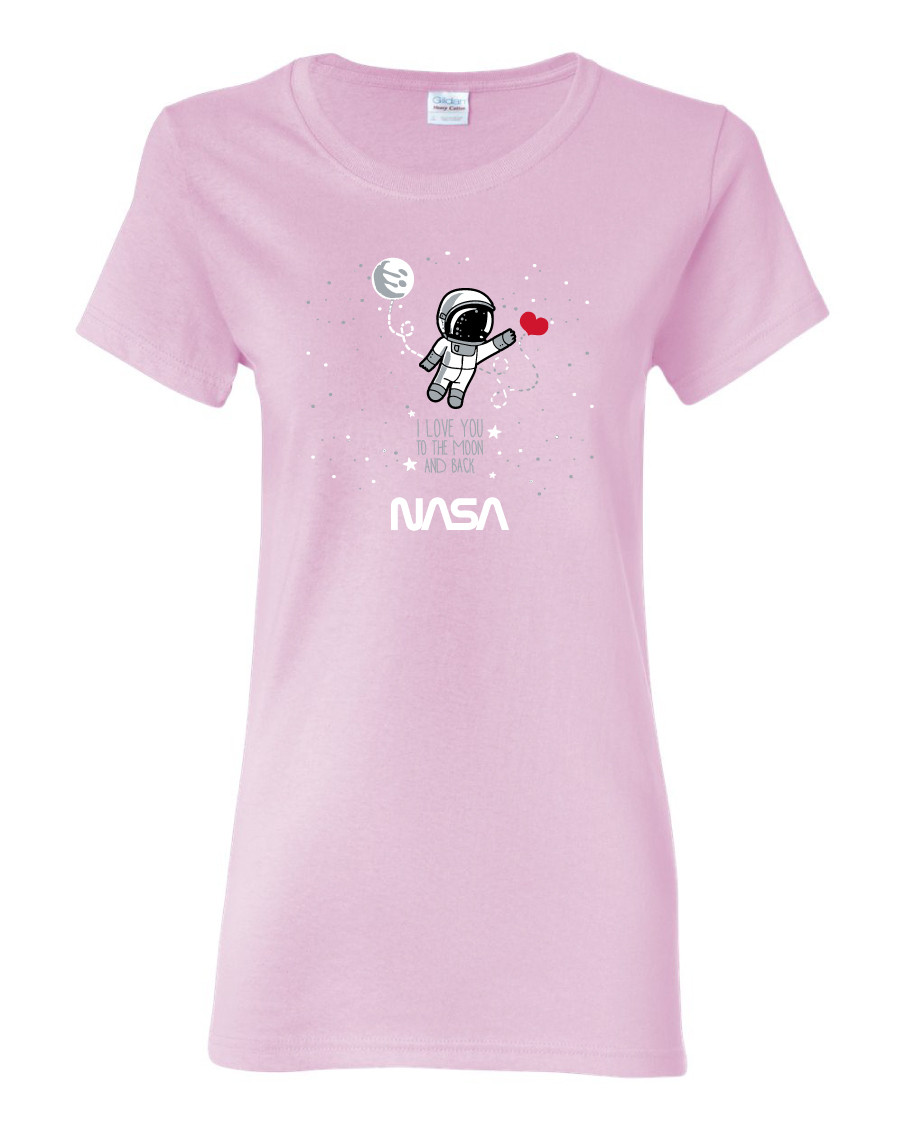 NASA Worm Logo - To The Moon and Back Ladies Pink T-Shirt