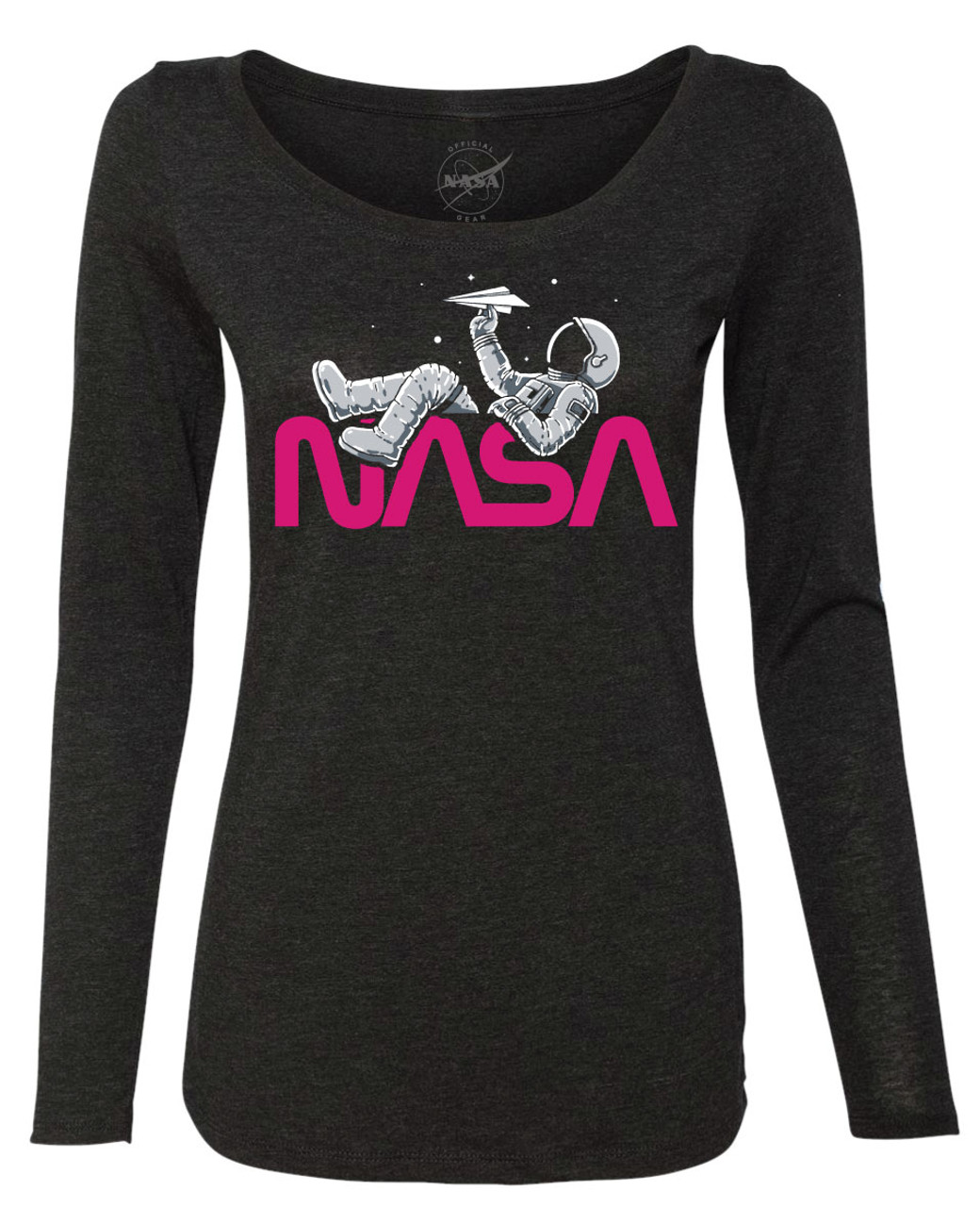 Nasa Worm Logo Paper Plane Astronaut Ladies Long Sleeve T Shirt