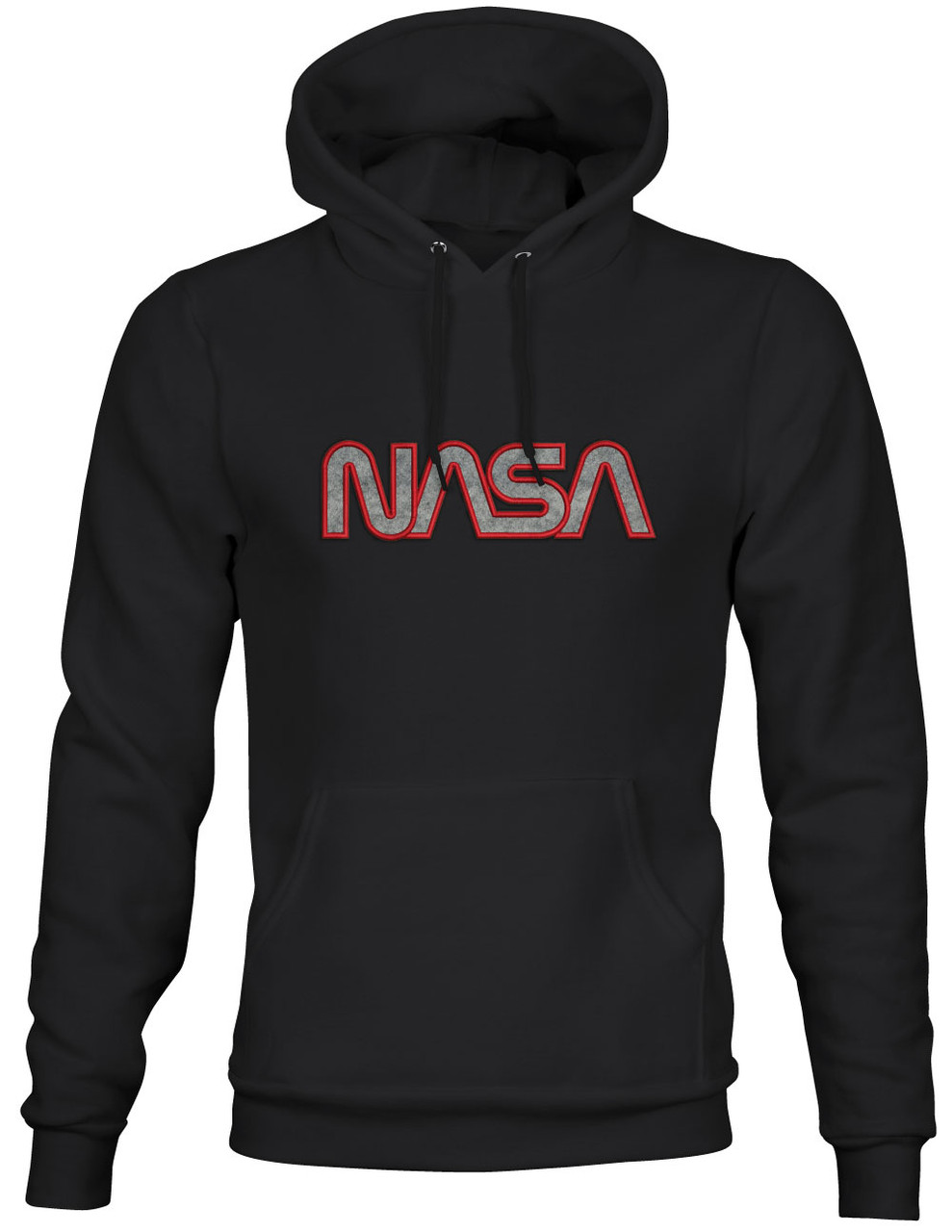Nasa Worm Logo - Red \u0026 Gray Applique Embroidered Adult Hoodie - M Black