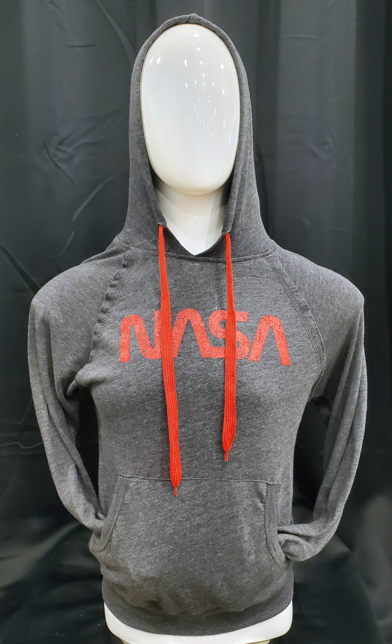 NASA Worm Logo - Lightweight Hoodie with Red Drawstrings (Charcoal)