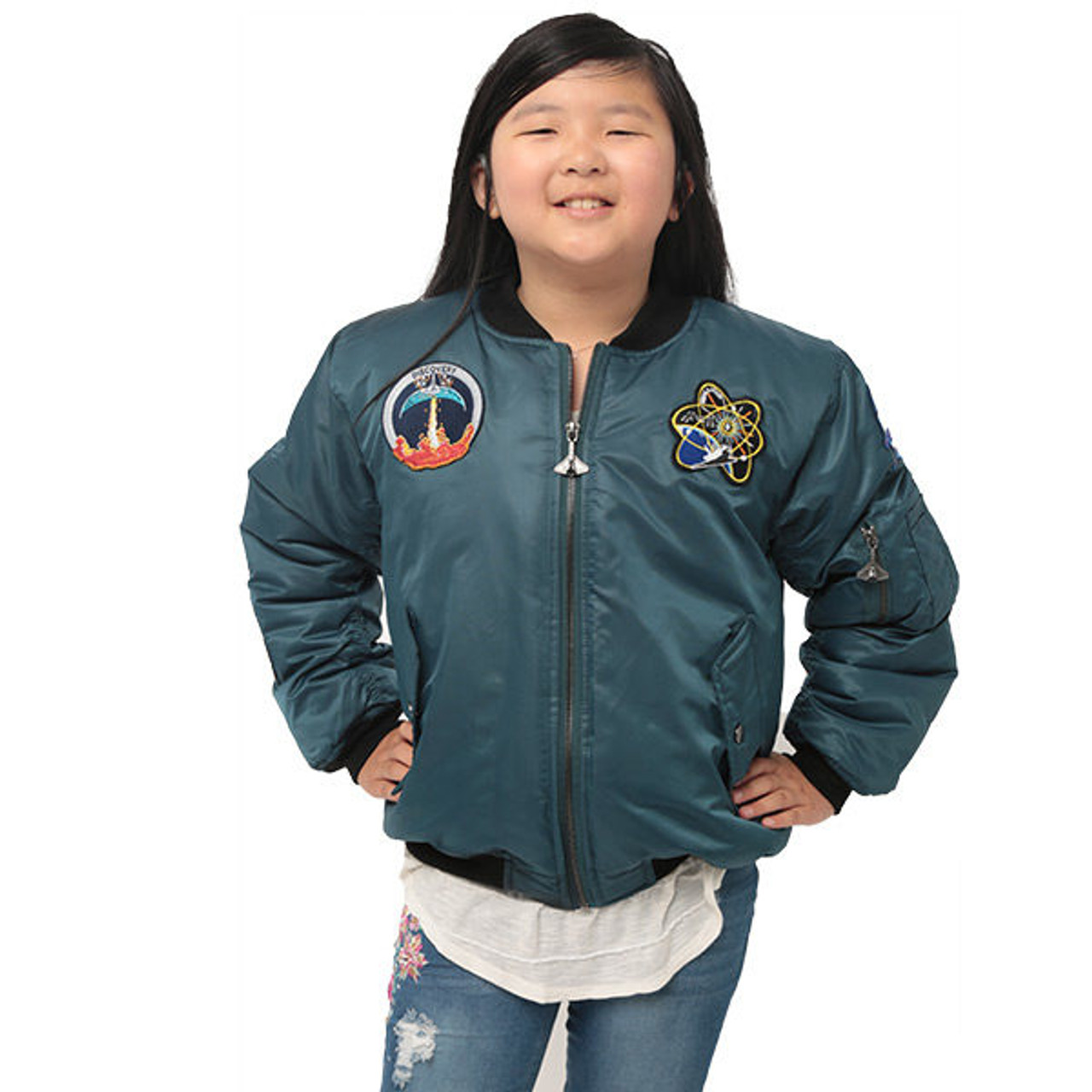 Alpha Industries Youth M Space Shuttle Official NASA Leather Bomber Jacket  patch