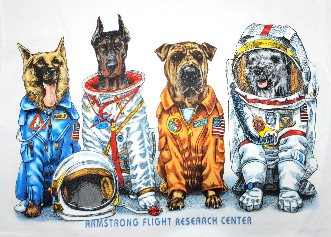 Little Astronaut Dog Print Mens Graphic Design Crew Neck T Shirt