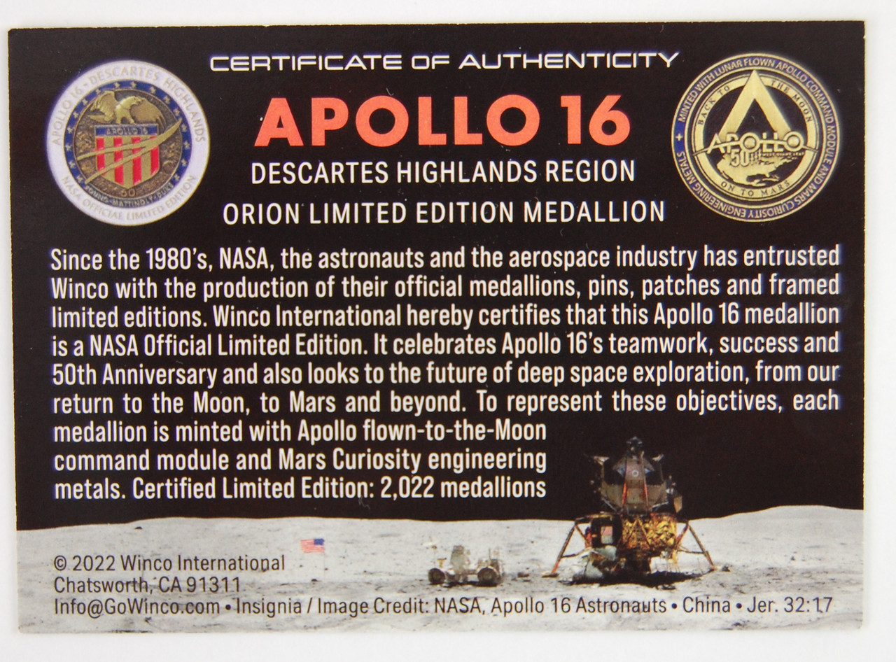 Apollo 16 50 Years Special Edition Medallion - NASA Gear